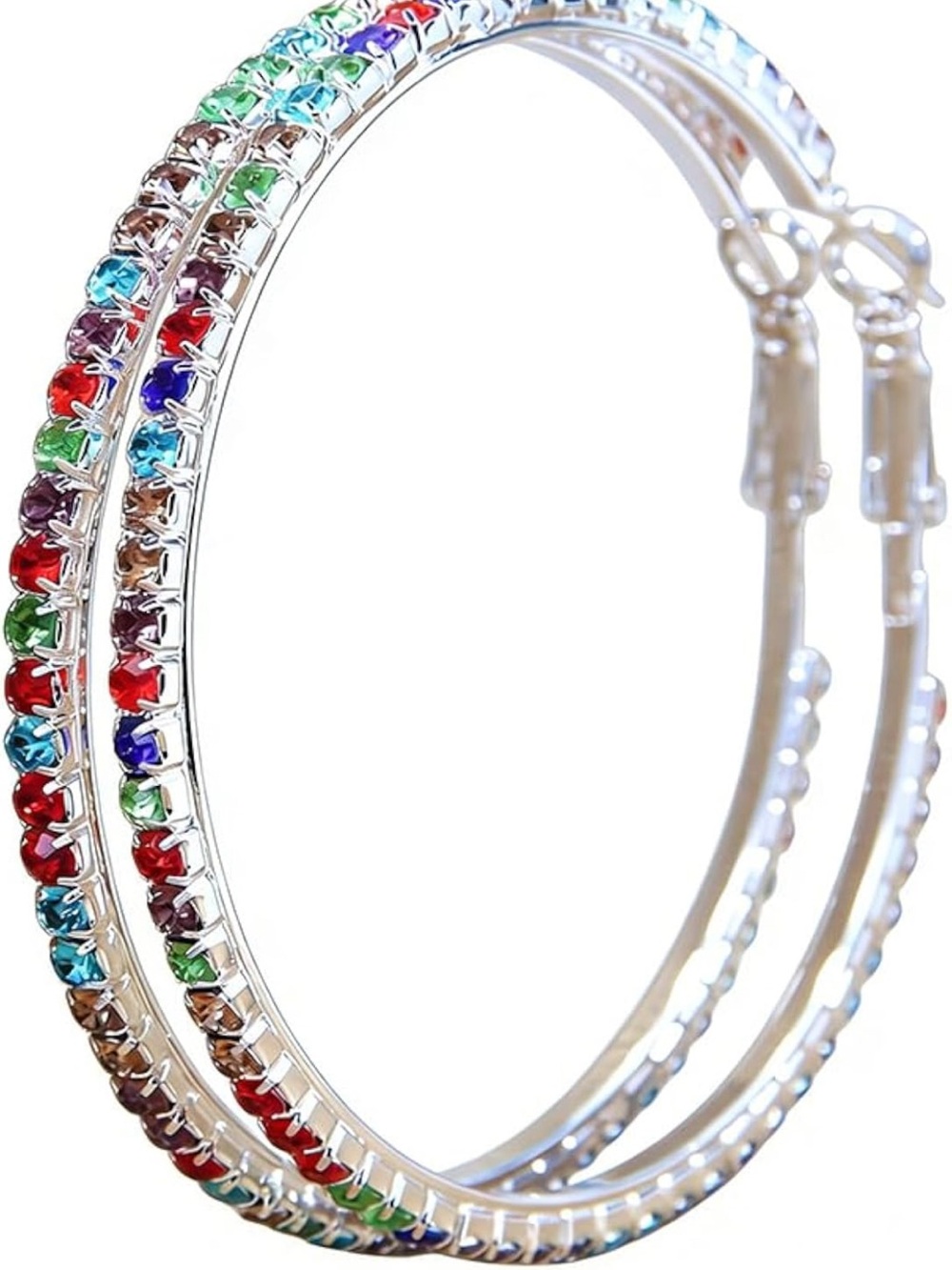 Silver Multicolor Crystal Hoop Earrings